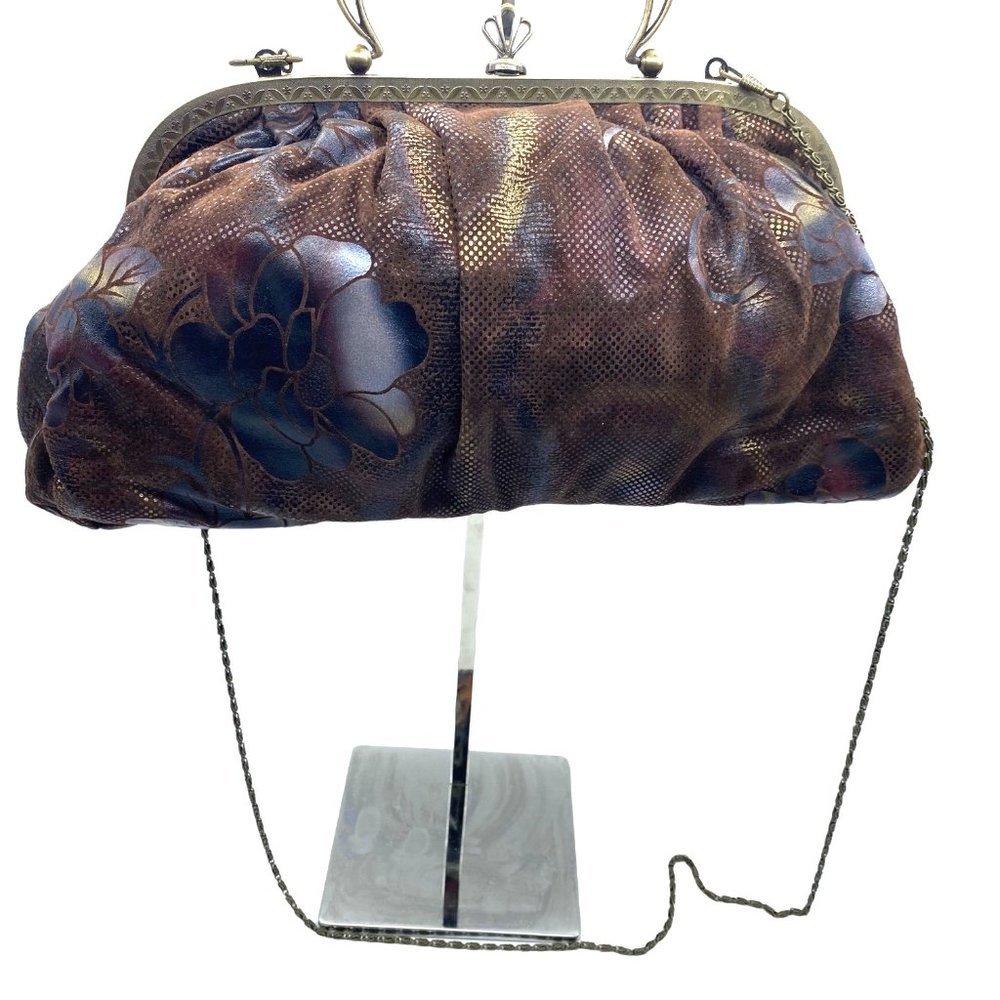 Vintage Aesthetic Floral Beaded Brown Hand Purse Chain Crossbody Clasp Closure